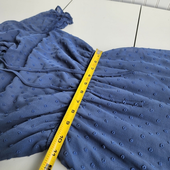 Monteau Women's Blue Swiss Dot Dress Fit Flare Ruffled Short Sleeve Sz S - Picture 10 of 13